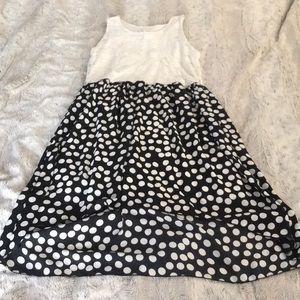 Polka dot lace dress 14 high low black white lined